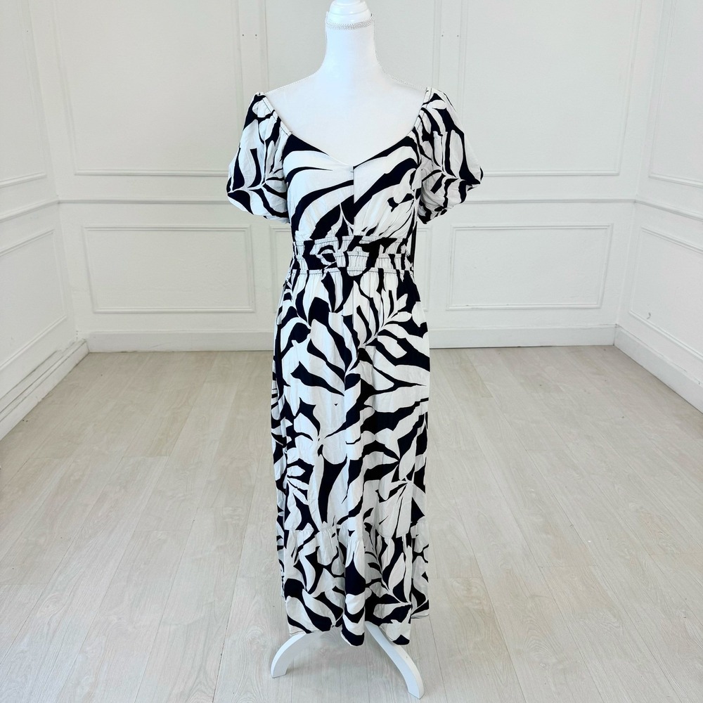 As U Wish Maxi Women XL Black‎ White Boho Sun Dress Tropical Romantic Vacay